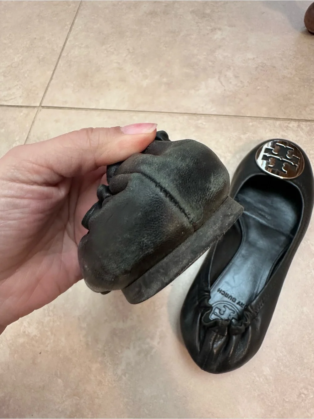 Tory Burch Black Leather Logo Cap-Toe Ballet Flats